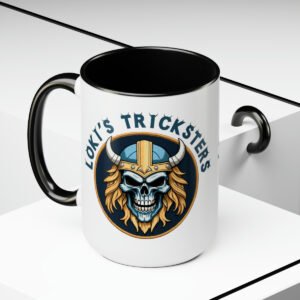 Viking Skull Patch - Loki's Tricksters - Choice of Colors - Two-Tone Coffee Mugs, 15oz