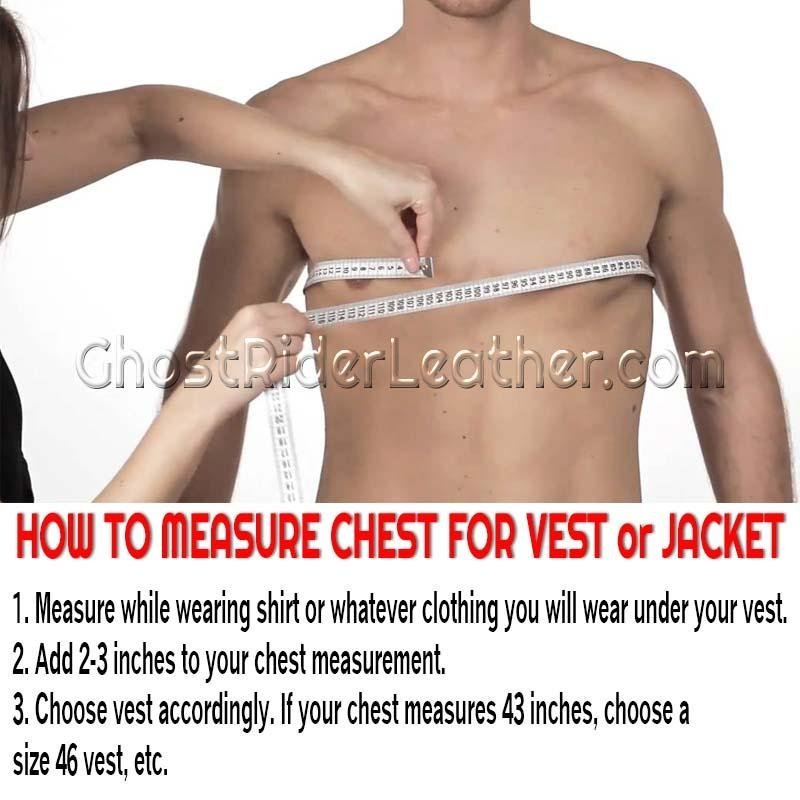 Mens Leather Vest with Night Reflective Skulls and Concealed Carry Pockets / SKU MV8025-DL - Image 9