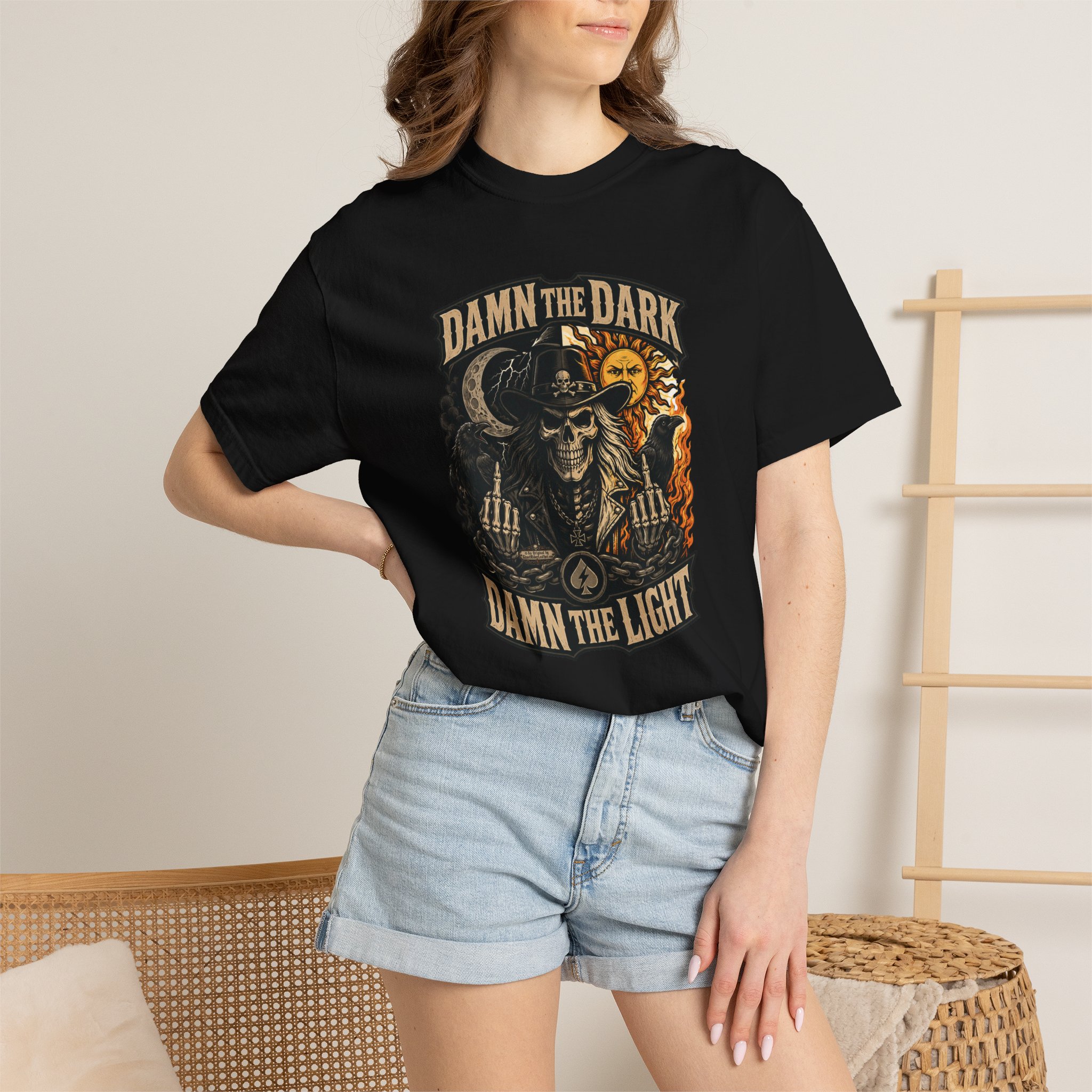 Damn the Dark Damn the Light Graphic T-Shirt - Comfort Colors 1717 - Biker Tee - Image 3