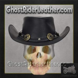 Black Leather Gambler Hat with Conchos / SKU GRL-HAT12-11-DL