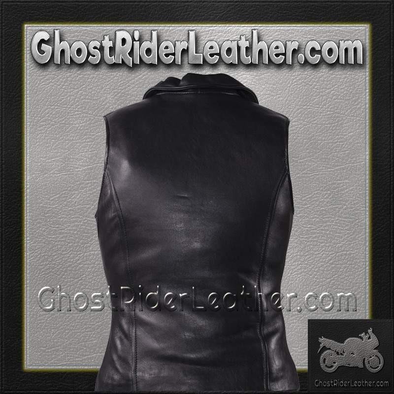 Classic Style Women's Leather Vest with Zipper Front Closure - SKU LV444-DL - Image 2