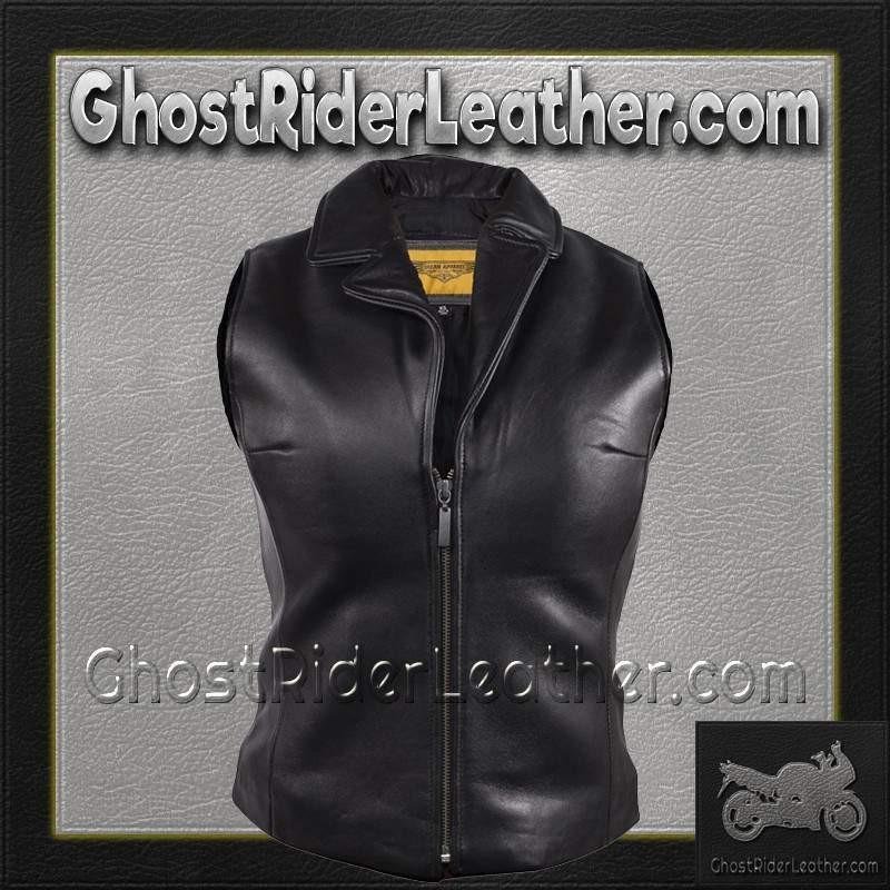 Classic Style Women's Leather Vest with Zipper Front Closure - SKU LV444-DL - Image 3