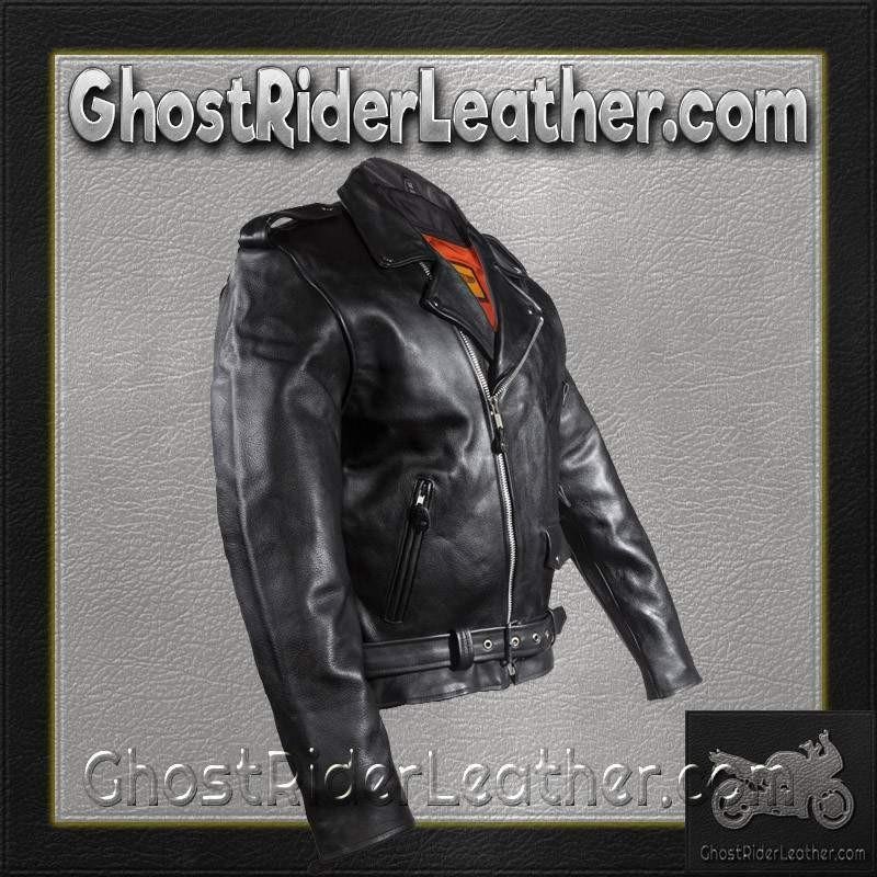 Leather Motorcycle Police Style Jacket with Side Laces and Vents - Up To Size 72 - SKU MJ201-SS-DL - Image 10