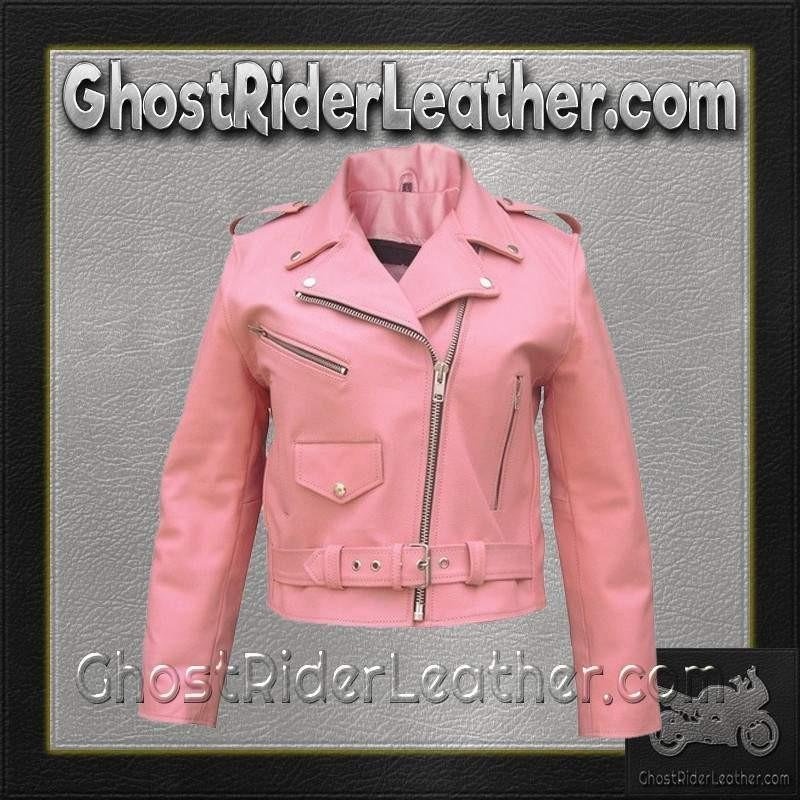 Ladies Classic Biker Pink Leather Jacket - SKU AL2120-AL - Image 3