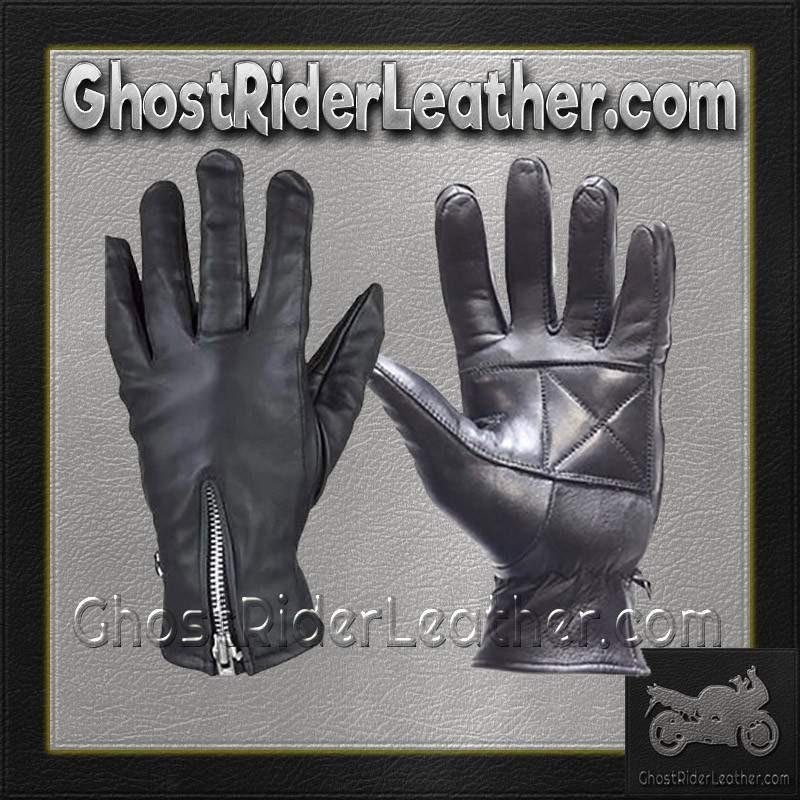Ladies Full Finger Zipper Leather Riding Driving Gloves - SKU GL2081-DL - Image 2