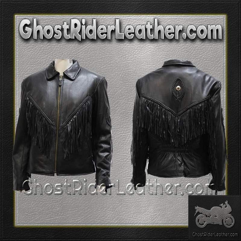 Leather Motorcycle Jacket - Women's - Braid and Fringe Design - LJ280-RC-DL - Image 5