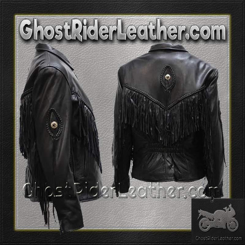 Leather Motorcycle Jacket - Women's - Braid and Fringe Design - LJ280-RC-DL - Image 6