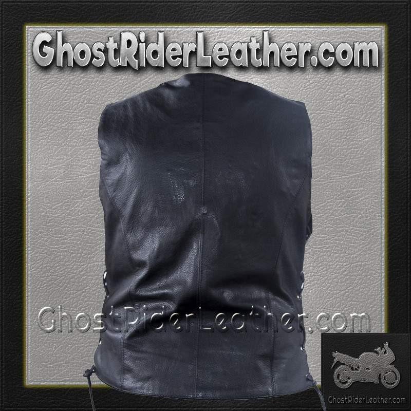 Women's Leather Motorcycle Vest with Satin Nickel Studs - SKU LV8510-DL - Image 9