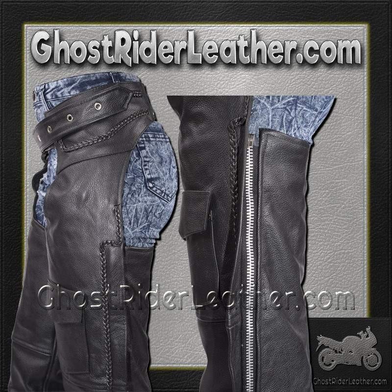 Leather Assless Chaps - Braid Design - Men or Women - C4326-04-DL - Image 9