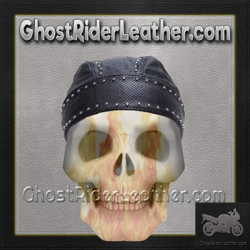 Leather Skull Cap - Studs - Biker Durag - AC007-13-DL - Image 2