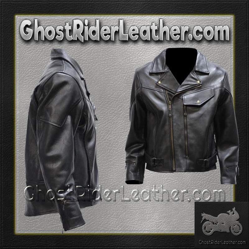 Leather Motorcycle Jacket - Men's - Braid - Pistol Pete - MJ708-SS-DL - Image 6