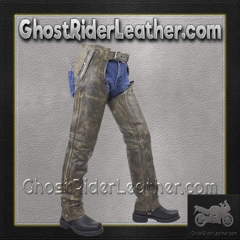 Men's Leather Chaps in Naked Distressed Brown Leather - SKU C334-12-DL - Image 7