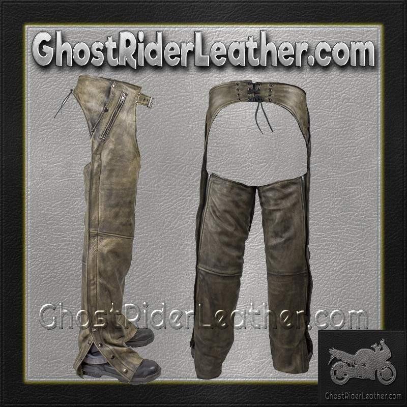 Men's Leather Chaps in Naked Distressed Brown Leather - SKU C334-12-DL - Image 8