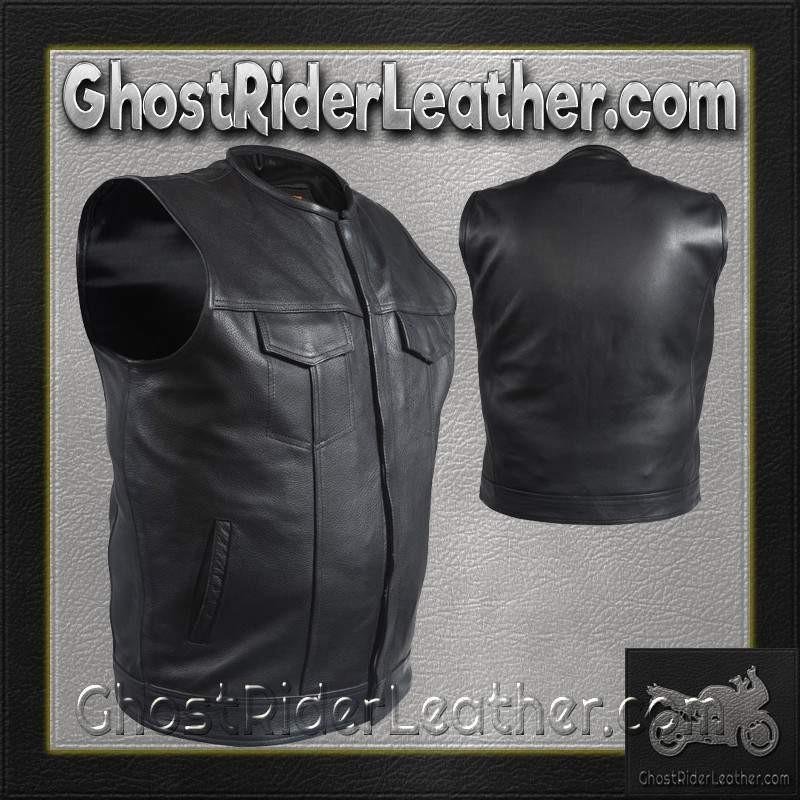 Leather Motorcycle Vest - Men's - Club - Short Collar - MV8007-DL - Image 3