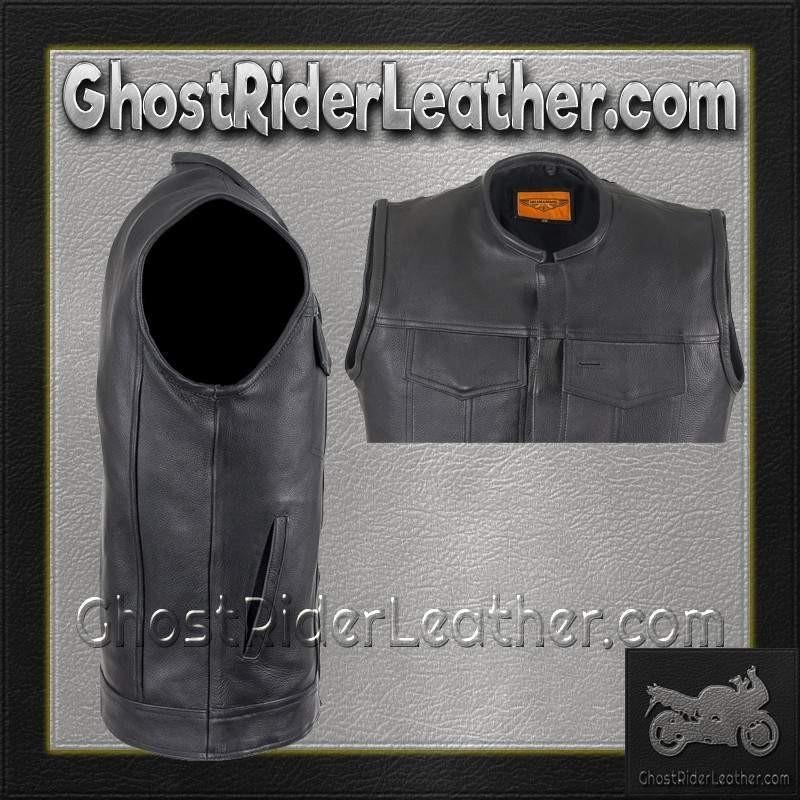 Leather Motorcycle Vest - Men's - Club - Short Collar - MV8007-DL - Image 7