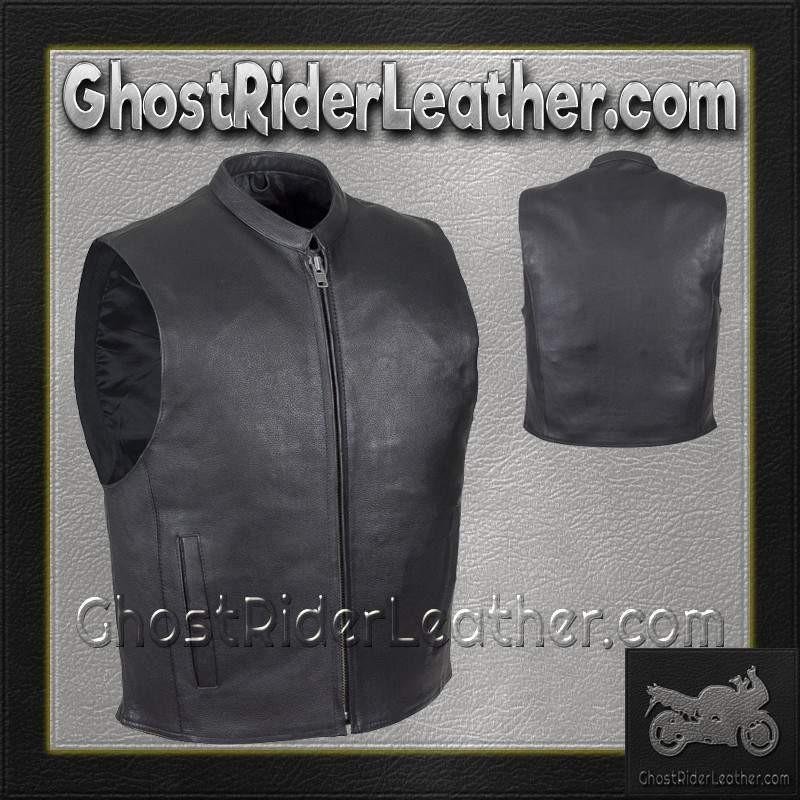 Mens Leather Motorcycle Club Vest with Zipper Front / SKU MV8001-DL - Image 3