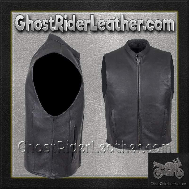 Mens Leather Motorcycle Club Vest with Zipper Front / SKU MV8001-DL - Image 6
