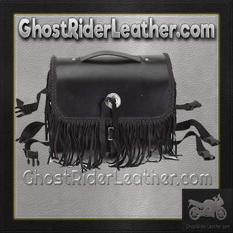 Motorcycle Leather Sissy Bar Bag with Braid and Fringe - SKU SB5008-LEATHER-DL - Image 3
