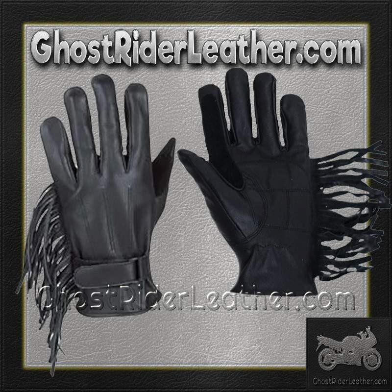 Leather Riding Gloves - Women's - Fringe Tassles - Motorcycle - GL2082-DL - Image 2