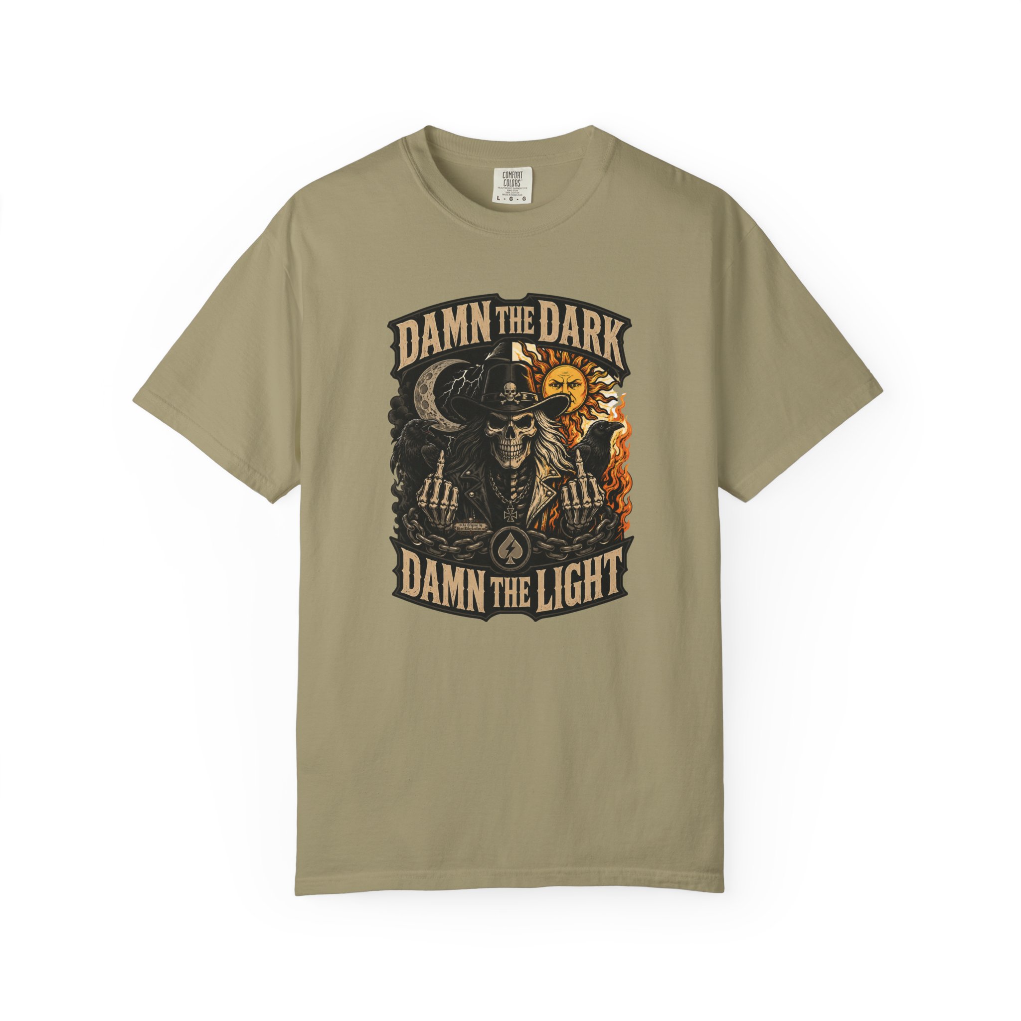 Damn the Dark Damn the Light Graphic T-Shirt - Comfort Colors 1717 - Biker Tee - Image 9