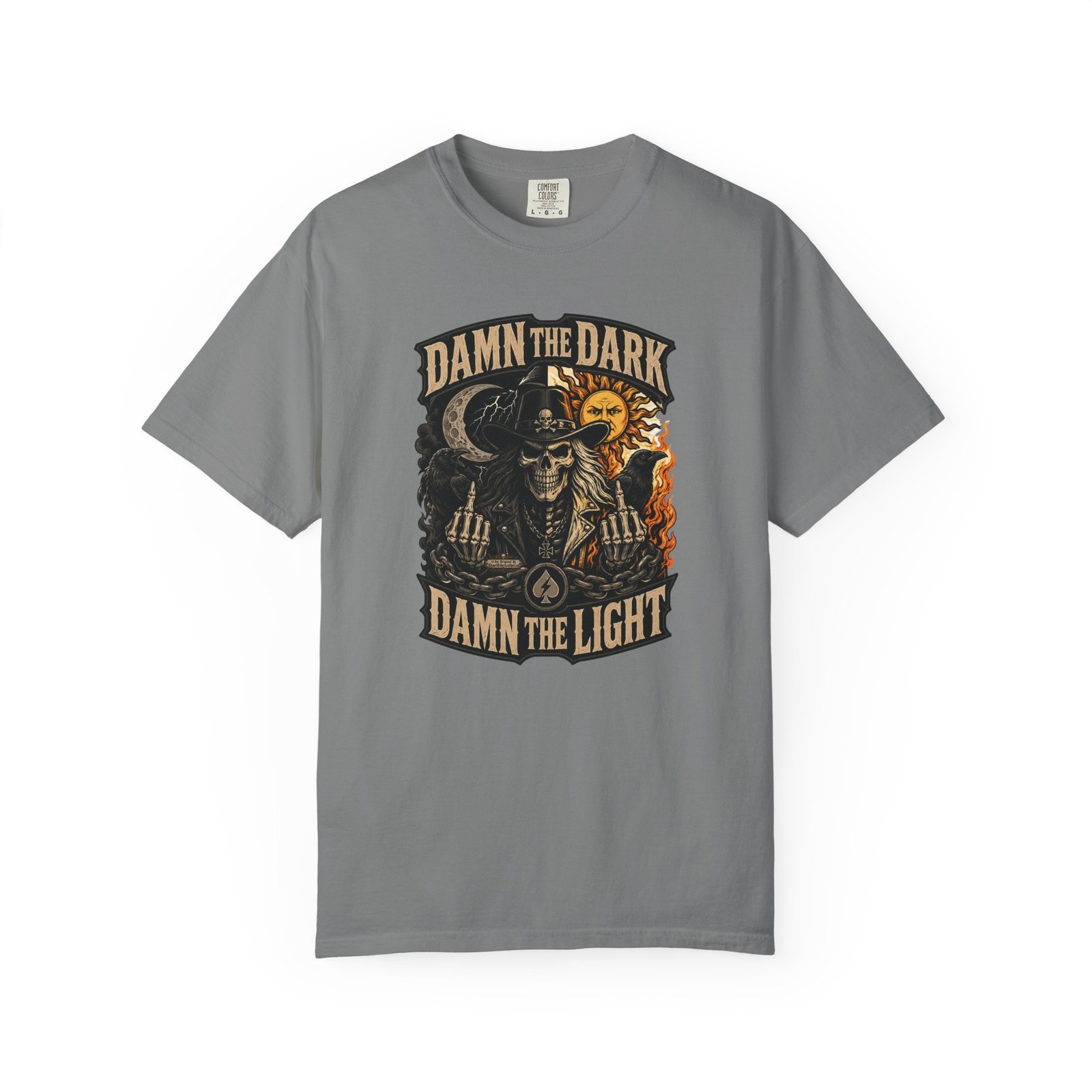 Damn the Dark Damn the Light Graphic T-Shirt - Comfort Colors 1717 - Biker Tee - Image 7