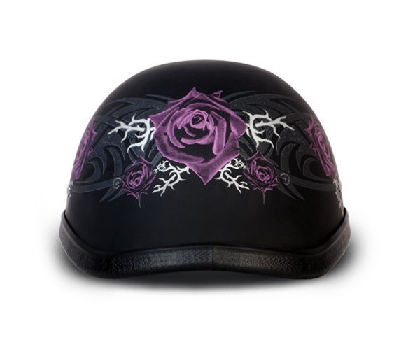 Novelty Motorcycle Helmet - Tribal Purple Rose - Eagle Shorty - 6002SPR-DH