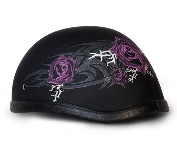 Novelty Motorcycle Helmet - Tribal Purple Rose - Eagle Shorty - 6002SPR-DH - Image 6