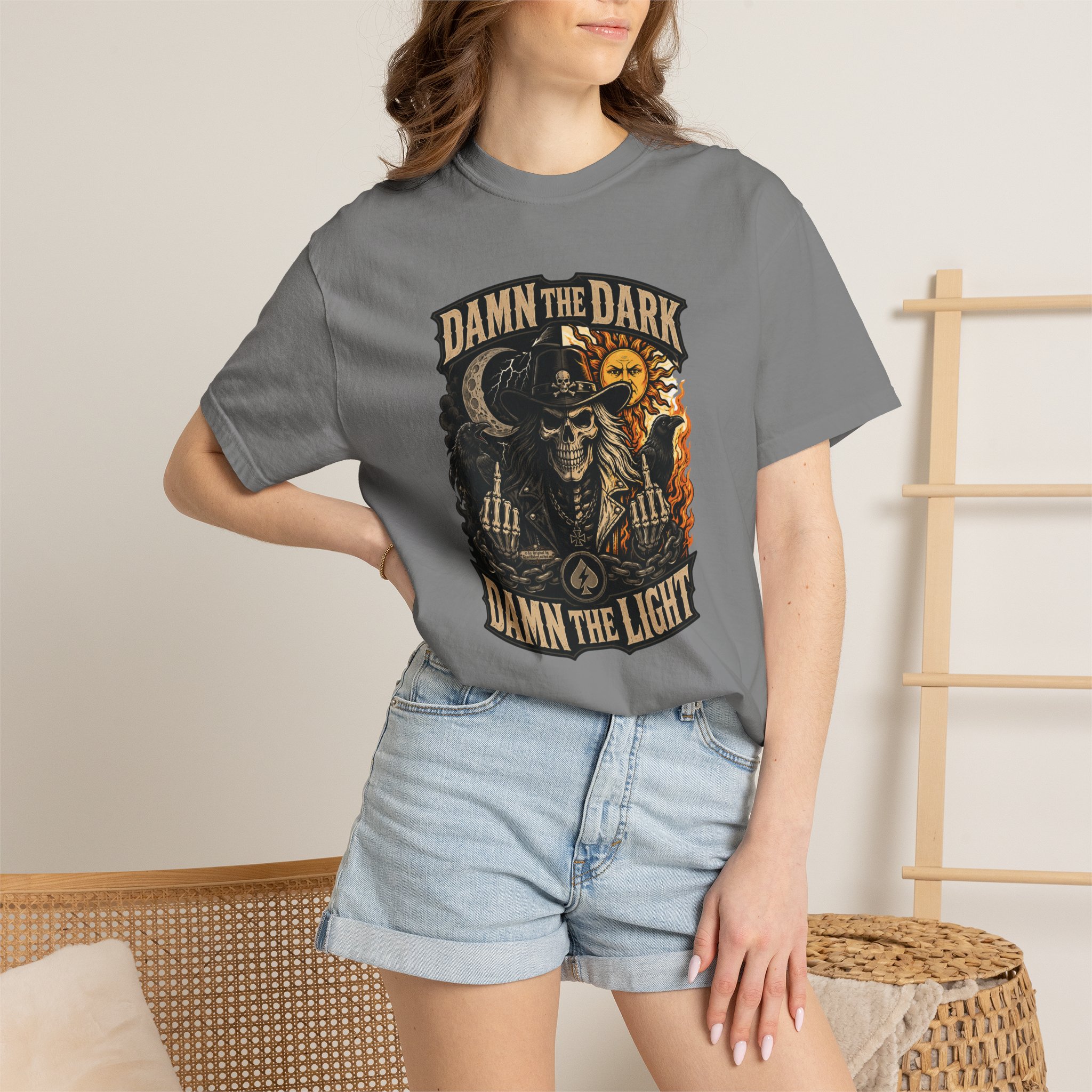 Damn the Dark Damn the Light Graphic T-Shirt - Comfort Colors 1717 - Biker Tee - Image 4