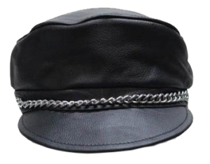 Leather Cap with Chain - Biker Leather Hat - SKU AC008-DL