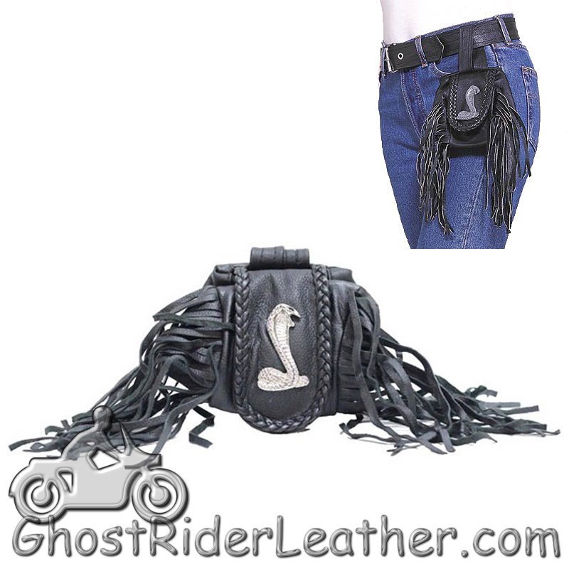 Leather Folding Pouch - Cobra - Fringe - Belt Bag - Motorcycle - AC1007-DL - Image 3