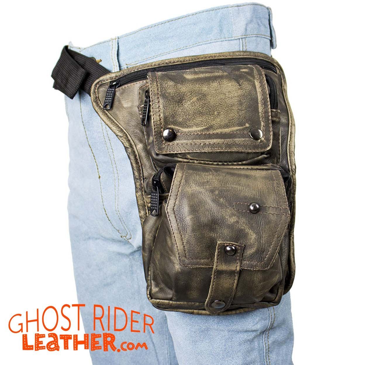 Leather Thigh Bag - Gun Pocket - Distressed Brown - Motorcycle - AC1025-12-DL - Image 5