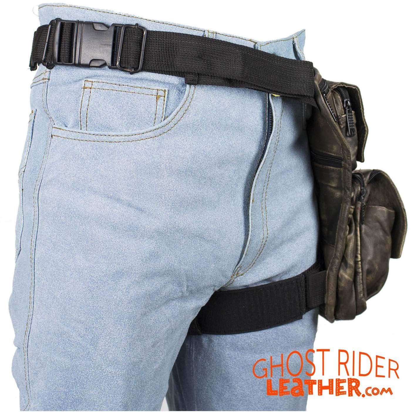 Leather Thigh Bag - Gun Pocket - Distressed Brown - Motorcycle - AC1025-12-DL - Image 2