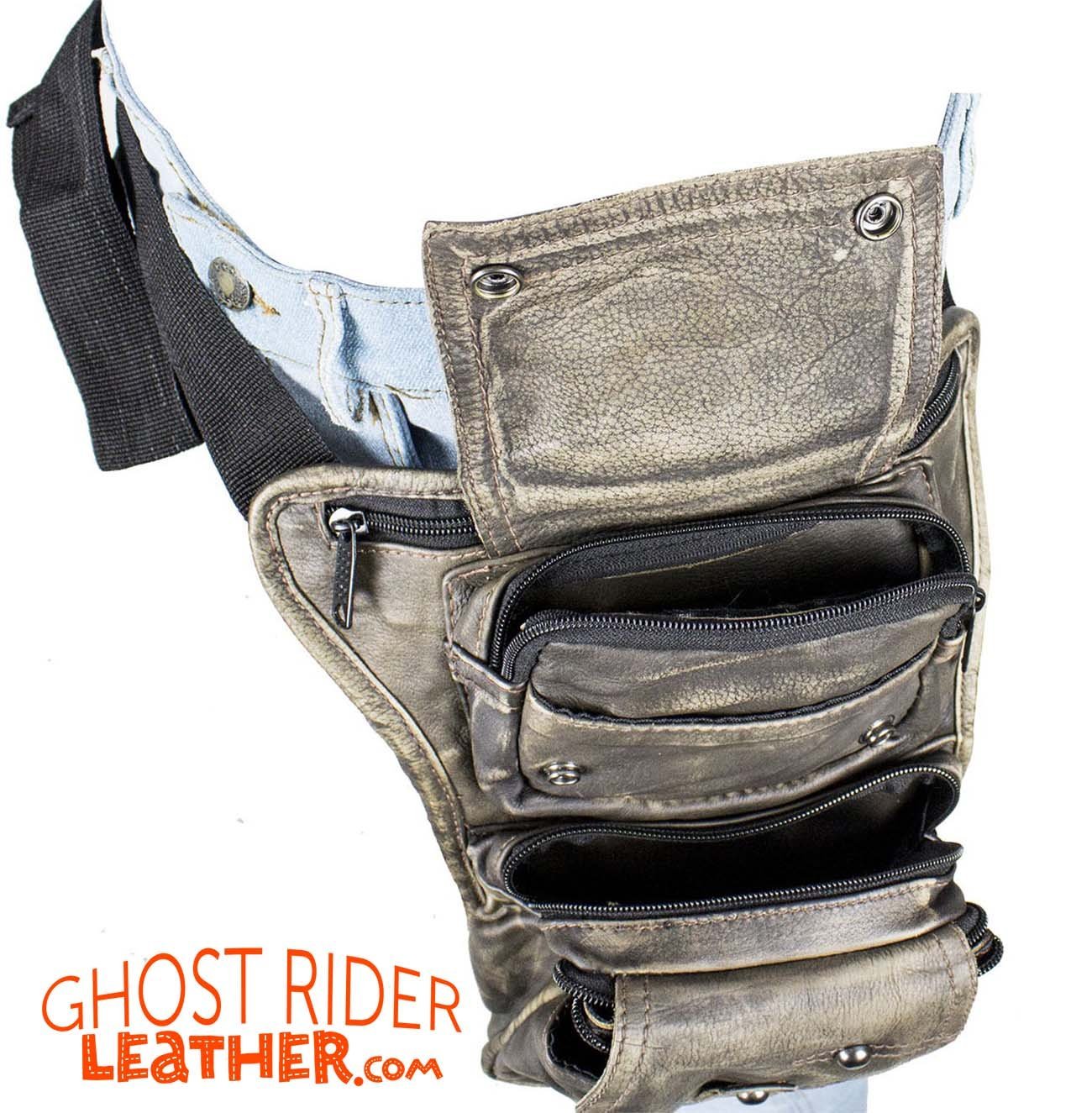 Leather Thigh Bag - Gun Pocket - Distressed Brown - Motorcycle - AC1025-12-DL - Image 6