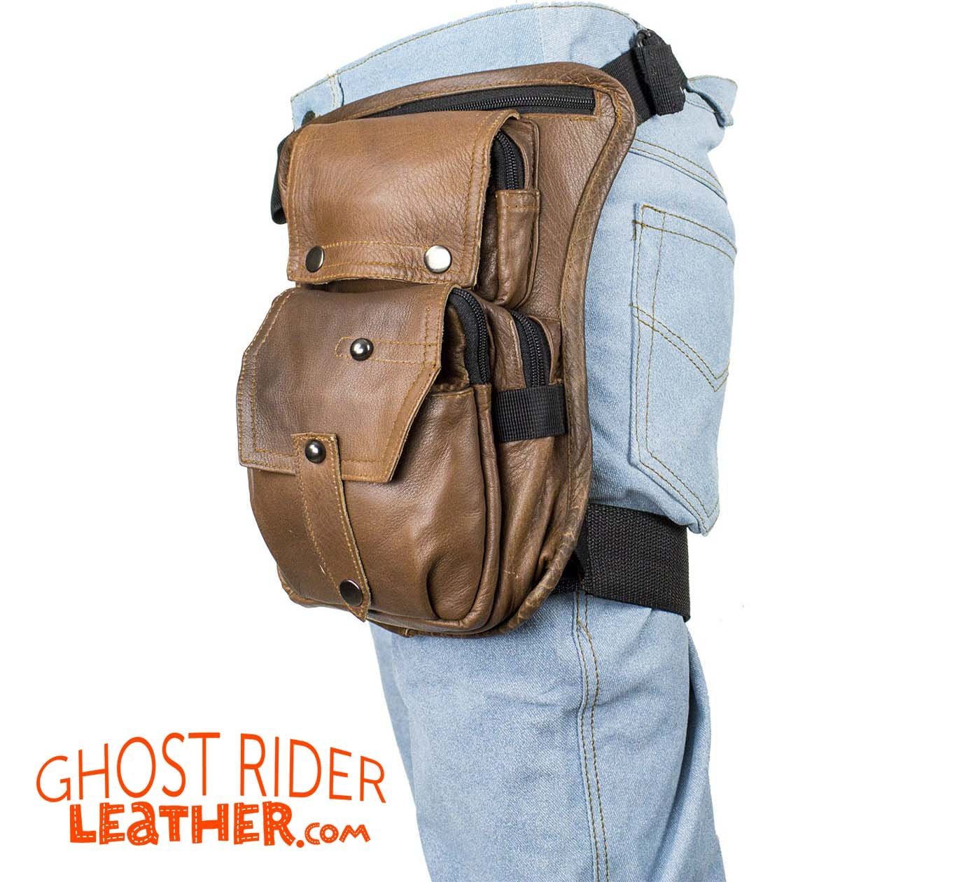 Leather Thigh Bag - Gun Pocket - Brown - Motorcycle - AC1025-BRN-DL - Image 2