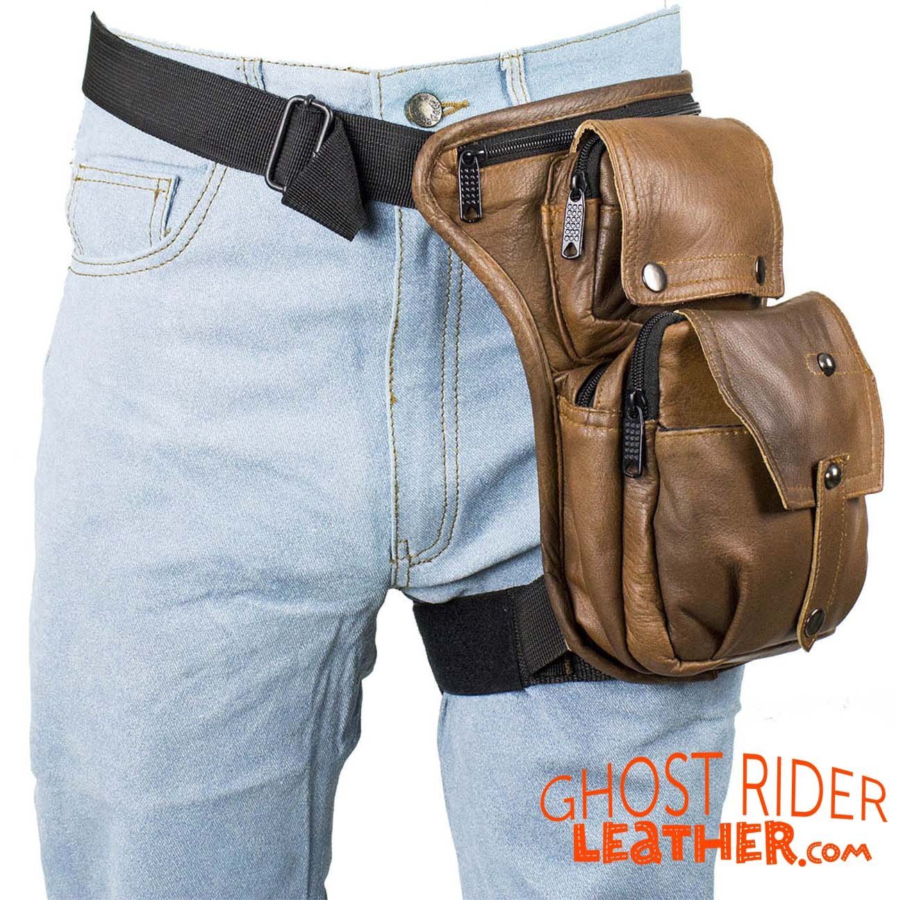 Leather Thigh Bag - Gun Pocket - Brown - Motorcycle - AC1025-BRN-DL