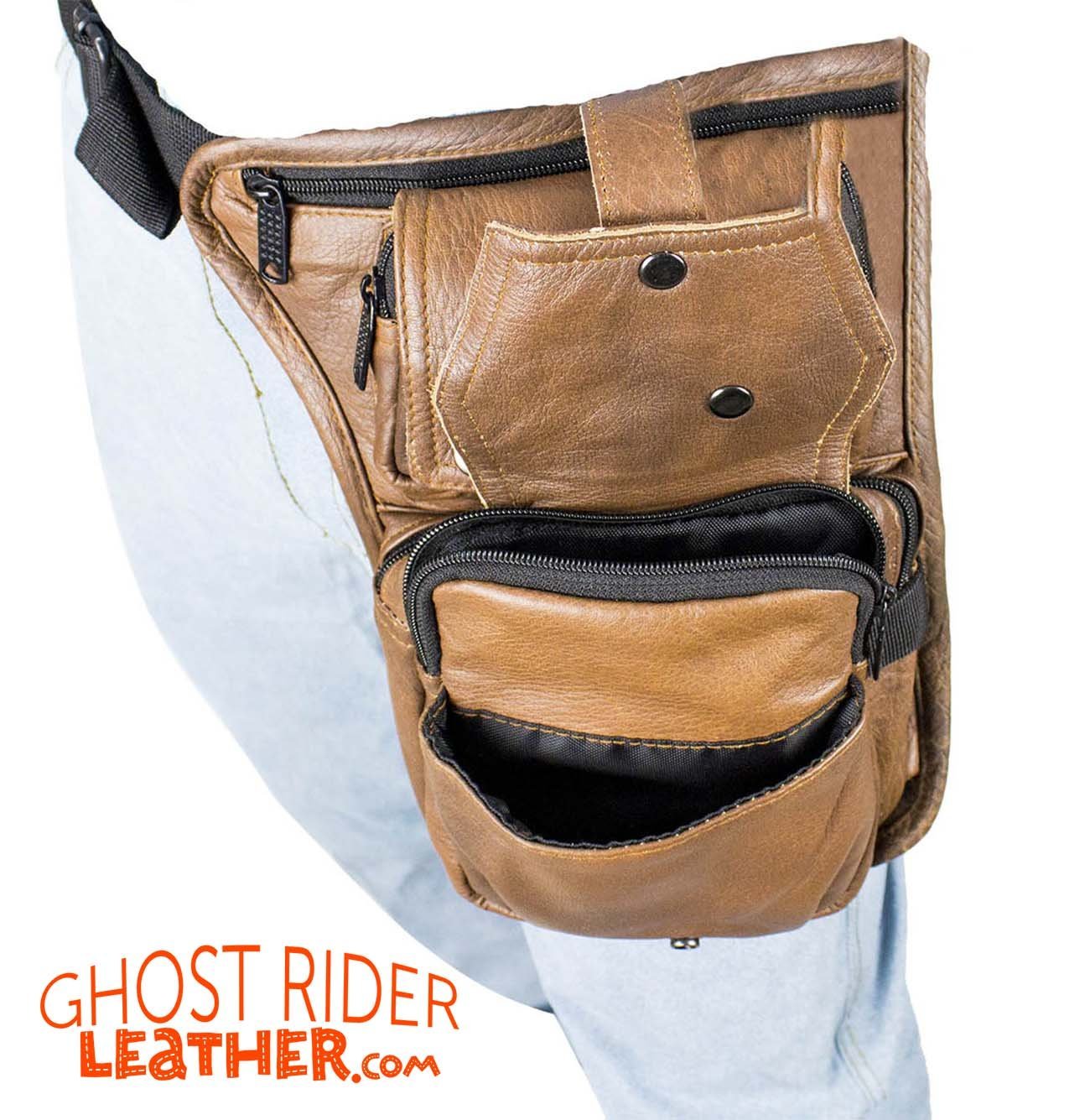 Leather Thigh Bag - Gun Pocket - Brown - Motorcycle - AC1025-BRN-DL - Image 4