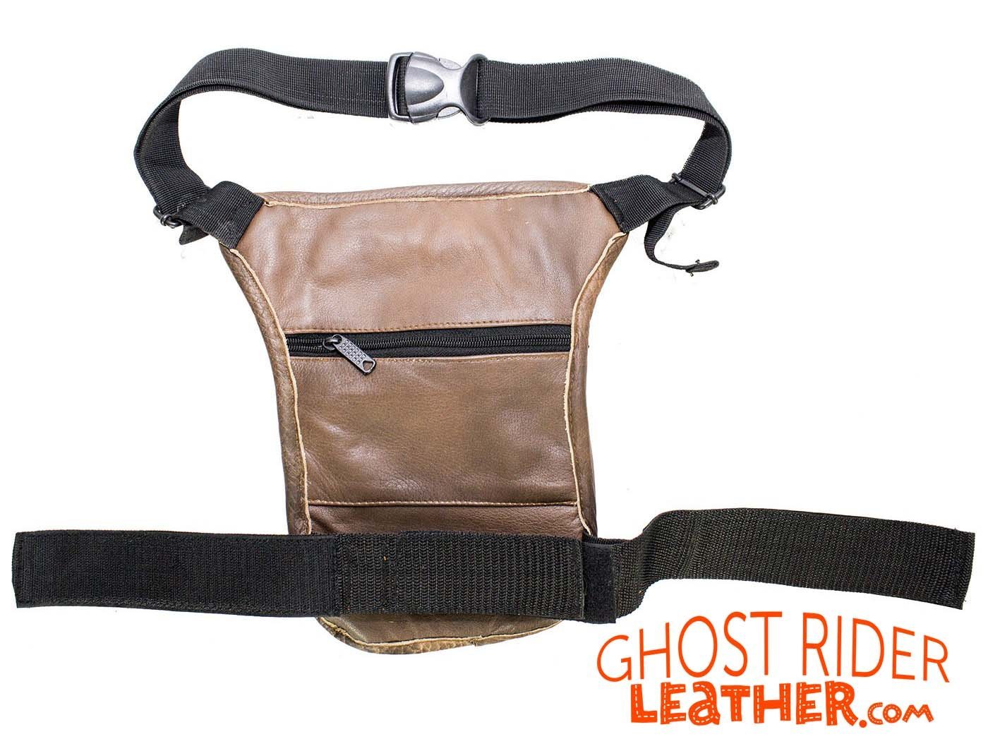 Leather Thigh Bag - Gun Pocket - Brown - Motorcycle - AC1025-BRN-DL - Image 6