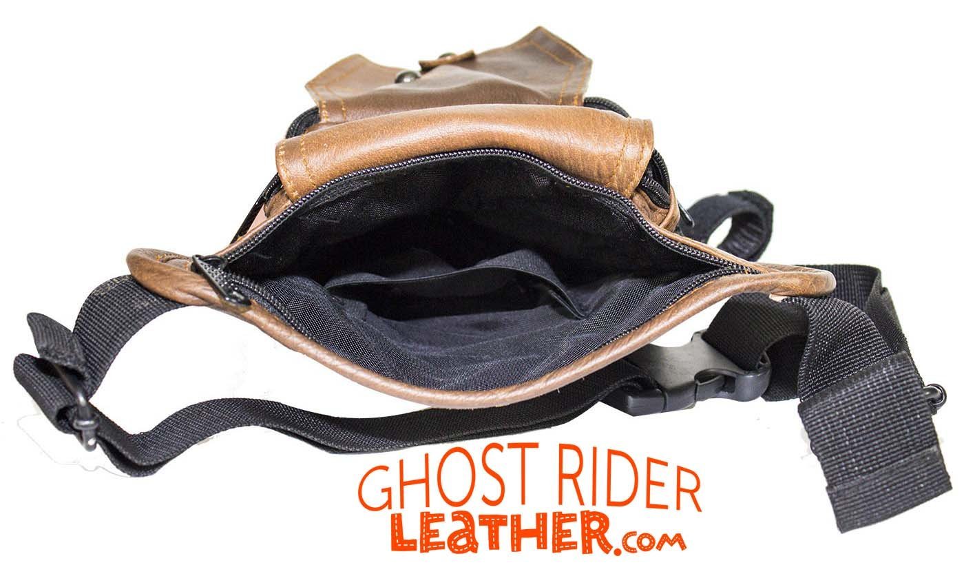 Leather Thigh Bag - Gun Pocket - Brown - Motorcycle - AC1025-BRN-DL - Image 7