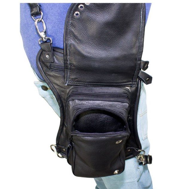 Leather Thigh Bag - Gun Pocket - Black - Studs - Motorcycle - AC1029-11-DL - Image 3