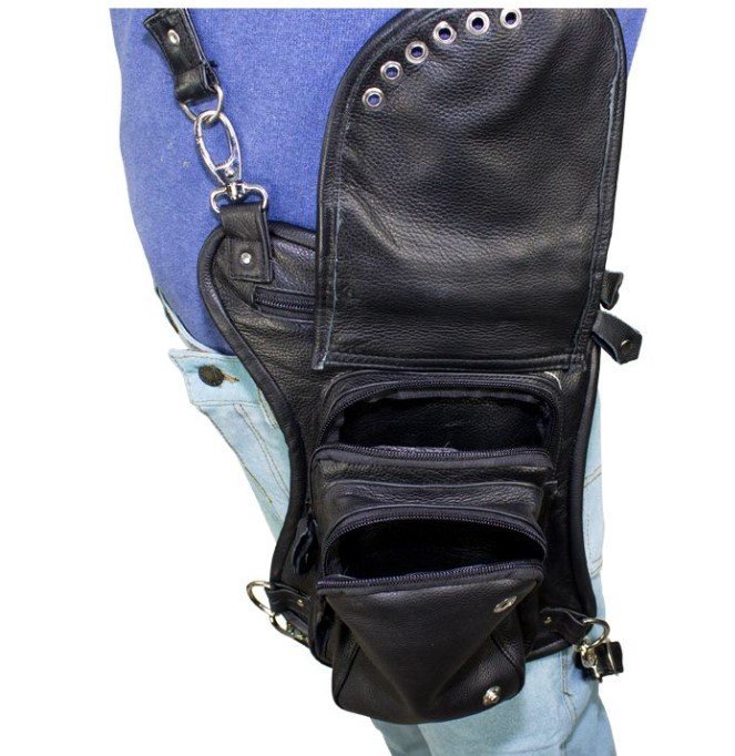 Leather Thigh Bag - Gun Pocket - Black - Studs - Motorcycle - AC1029-11-DL - Image 6