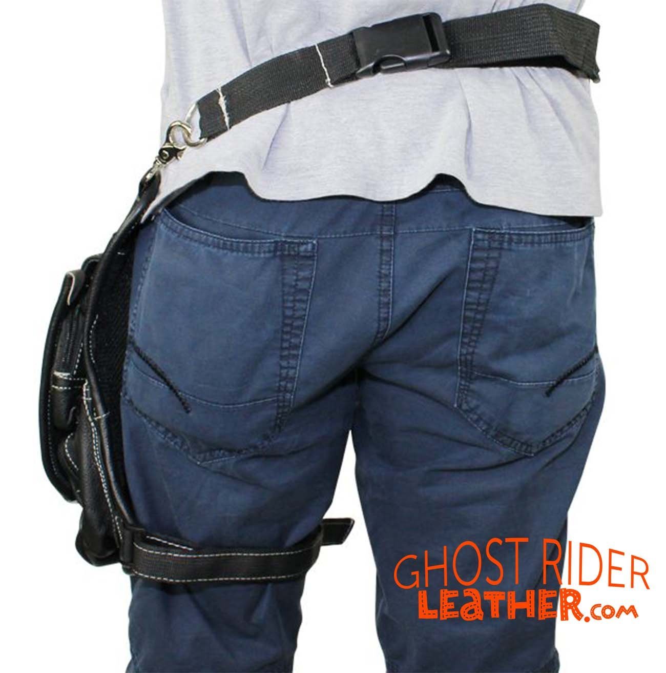Leather Thigh Bag - Gun Pocket - Black - Touch of Distressed Brown - Motorcycle - AC1029-11-BRN12T-DL - Image 4
