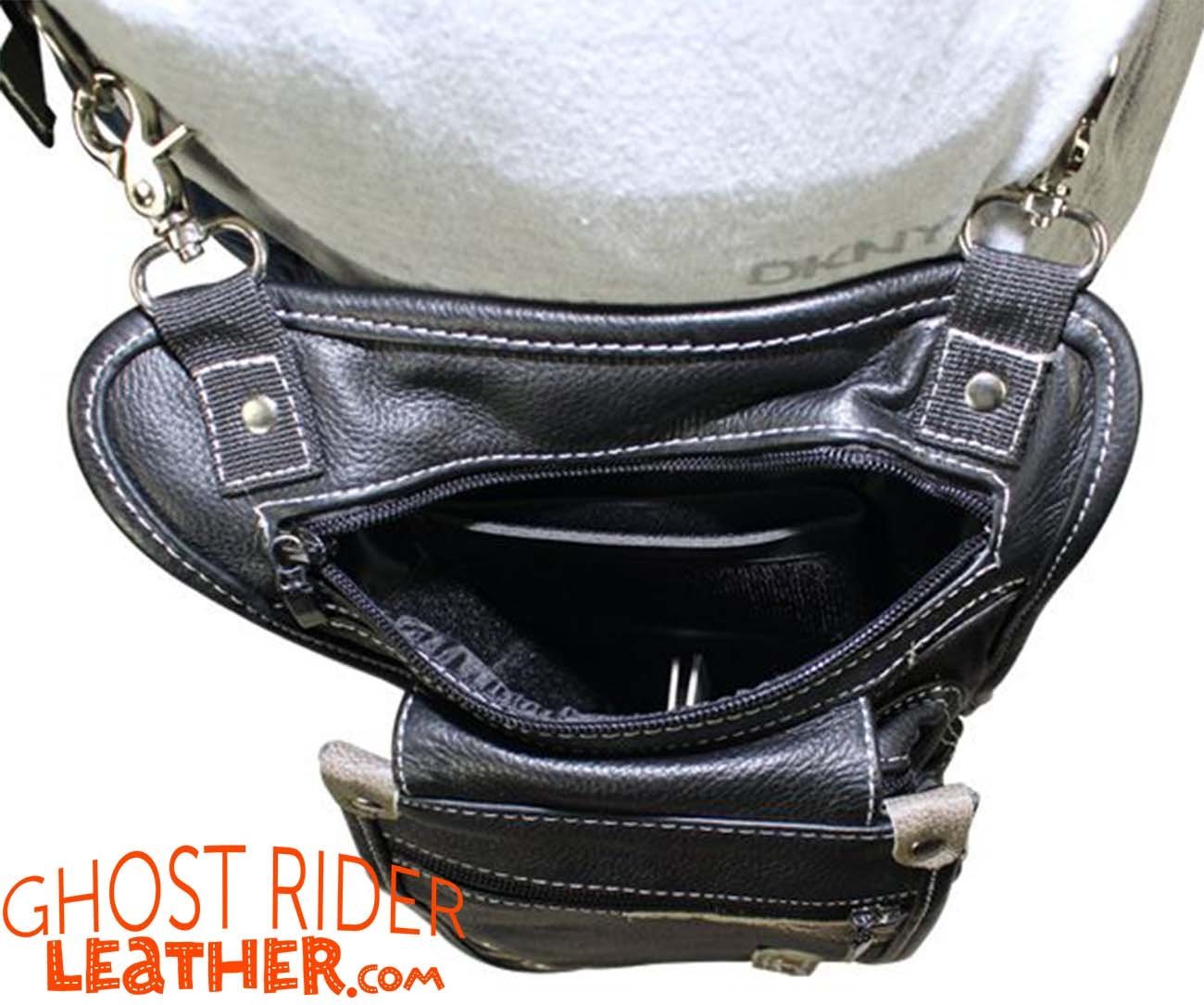 Leather Thigh Bag - Gun Pocket - Black - Touch of Distressed Brown - Motorcycle - AC1029-11-BRN12T-DL - Image 2