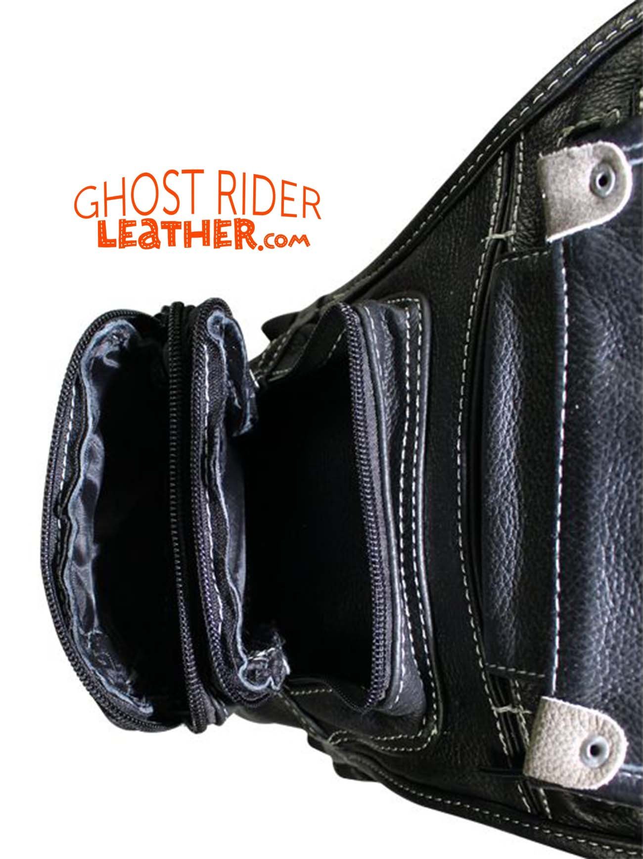 Leather Thigh Bag - Gun Pocket - Black - Touch of Distressed Brown - Motorcycle - AC1029-11-BRN12T-DL - Image 6