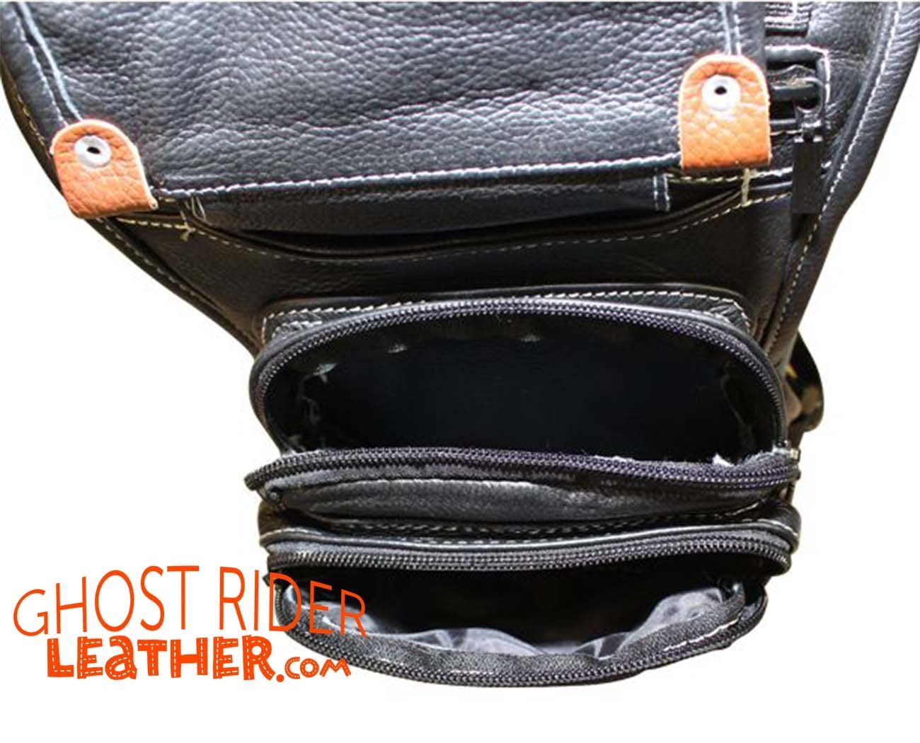 Leather Thigh Bag - Gun Pocket - Black - Touch of Brown - Motorcycle - AC1029-11-BRN3T-DL - Image 6