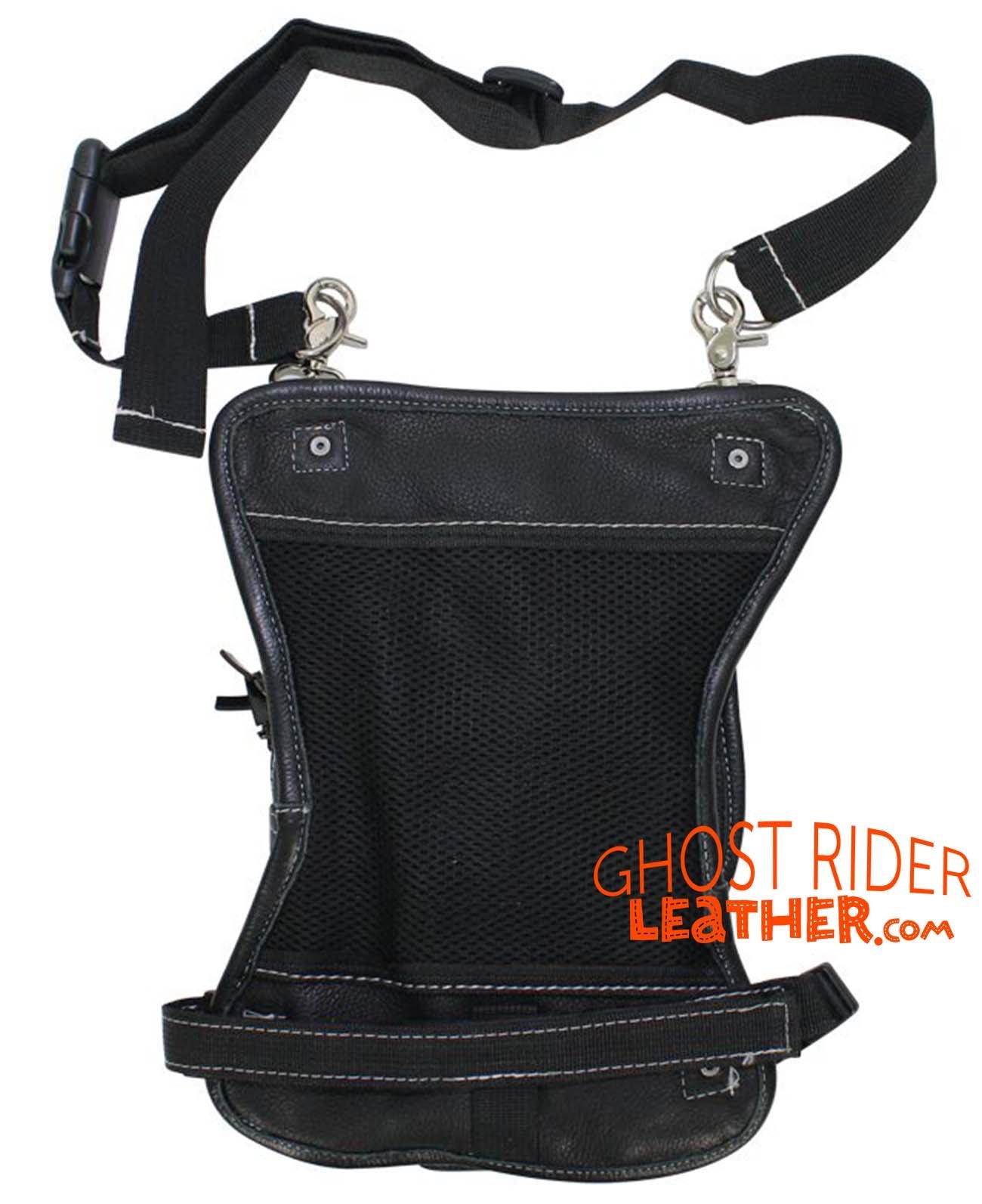 Leather Thigh Bag - Gun Pocket - Black - Touch of Brown - Motorcycle - AC1029-11-BRN3T-DL - Image 4