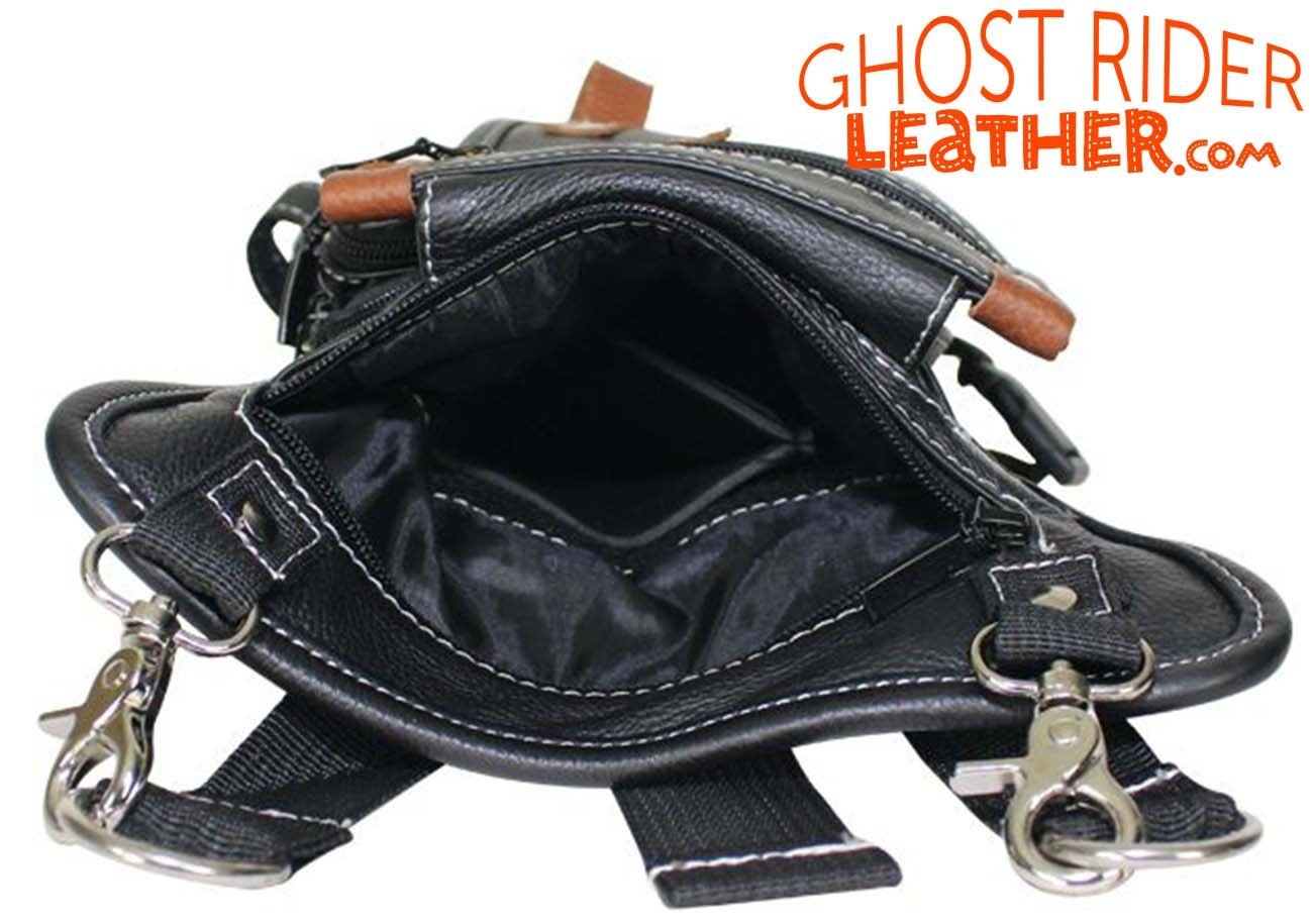 Leather Thigh Bag - Gun Pocket - Black - Touch of Brown - Motorcycle - AC1029-11-BRN3T-DL - Image 2