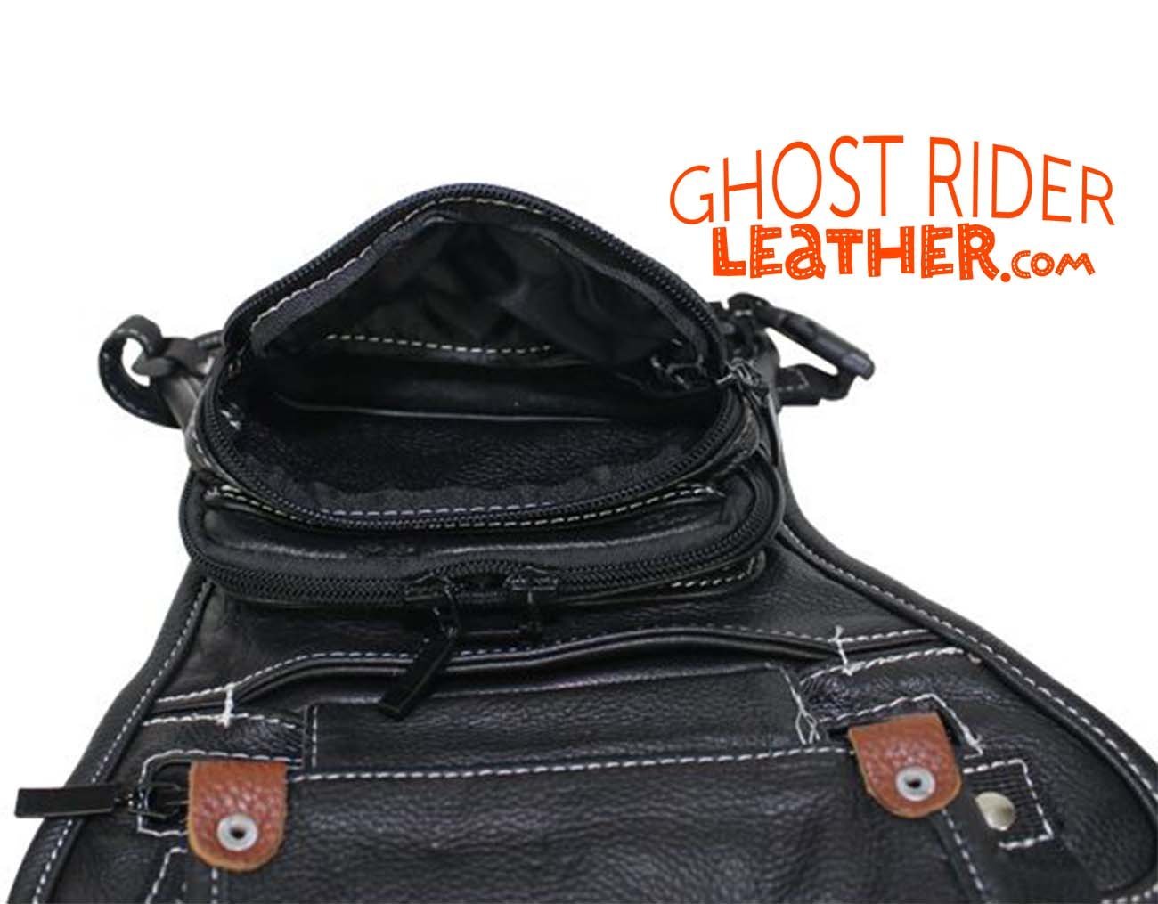 Leather Thigh Bag - Gun Pocket - Black - Touch of Brown - Motorcycle - AC1029-11-BRN3T-DL - Image 9