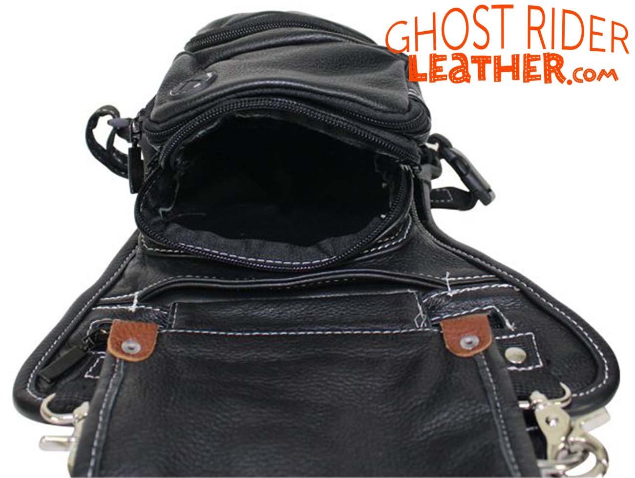 Leather Thigh Bag - Gun Pocket - Black - Touch of Brown - Motorcycle - AC1029-11-BRN3T-DL - Image 10