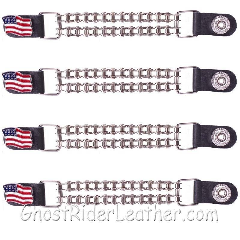 Set of Four USA Flag Vest Extenders with Chrome Motorcycle Chain - AC1058-BC-DL - Image 2