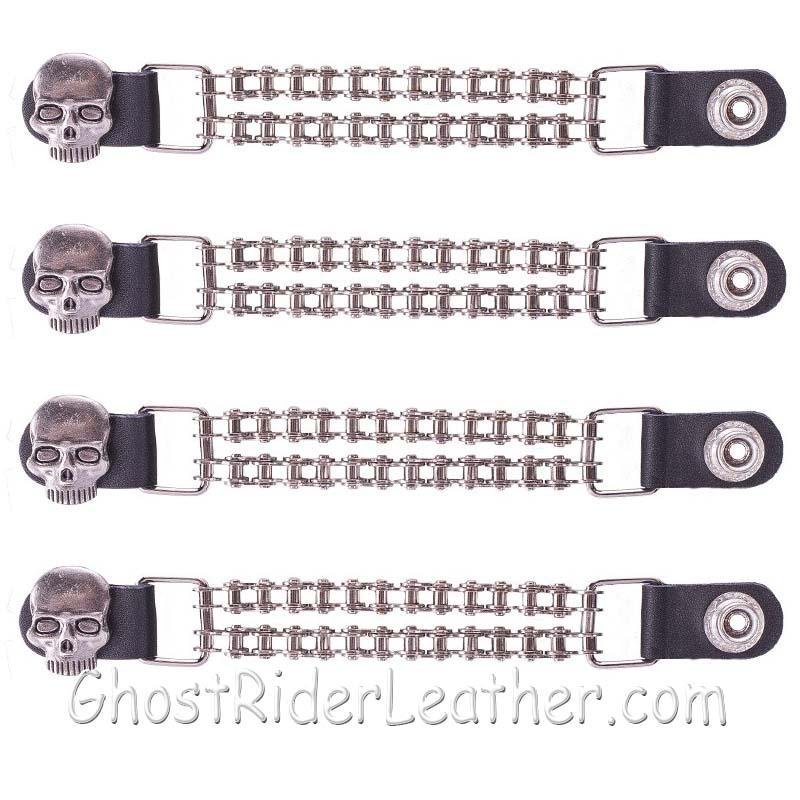 Set of Four Skull Vest Extenders with Chrome Motorcycle Chain - AC1064-BC-DL - Image 2